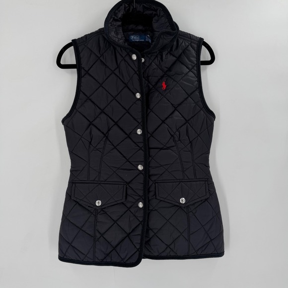 Polo Ralph Lauren Quilted Vest Women XXS Navy Blue Snap Front Preppy Equestrian - Picture 5 of 11